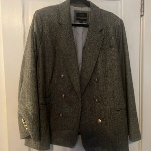 J Crew British Tweed Gray Bristol Wool Blazer Like New US 22